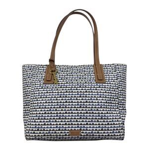 Fossil Emma Purse Coated Canvas Shoulder Tote Bag Blue Black White Print Key Fob